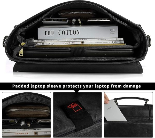 Leather Mens Messenger Bag Vintage 15.6 Inch Waterproof Leather Laptop - Image 4