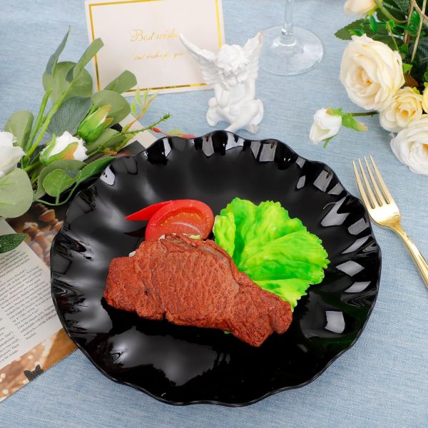 LIYH 24pcs Black Plastic Plates Reusable,Unbreakable Plastic Plates, - Image 7