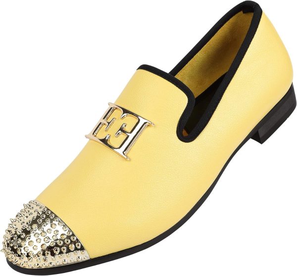 Mens Leather Loafers Spiked Dress Shoes with Gold Buckle Penny Slip-On - Image 2
