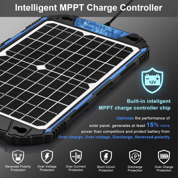 SUNER POWER Waterproof 12W 12V Solar Battery Charger & Maintainer Pro, - Image 2