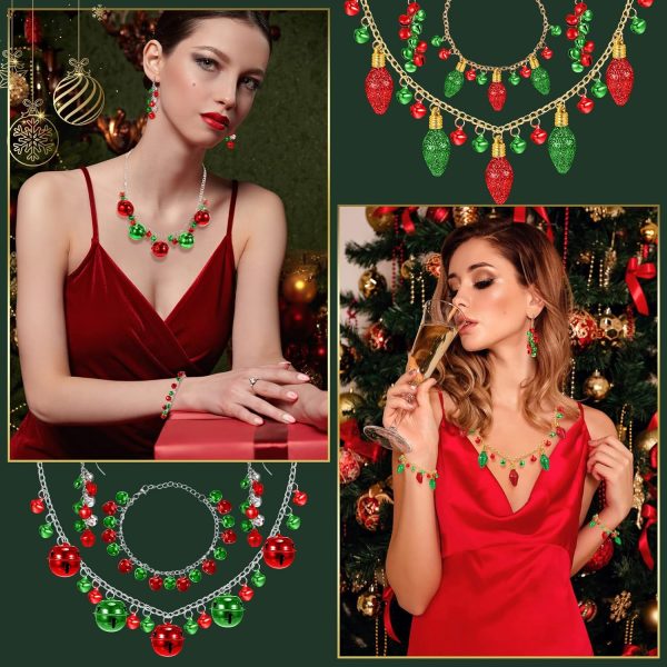 Cunno 2 Sets Christmas Bell Jewelry Set for Women Xmas Jingle Bell Necklace - Image 5