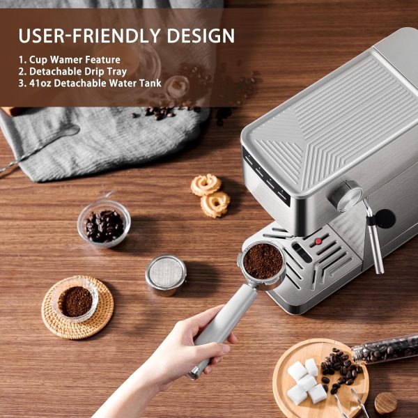 Espresso Machine with Milk Frother, Stainless Steel Espresso Maker, - Image 4