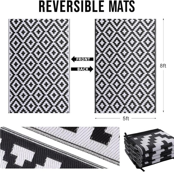 OLANLY Waterproof Outdoor Rug 5x8 ft, Reversible Plastic Straw Patio Rug - Image 2