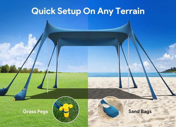 Osoeri Beach Tent, Camping Sun Shelter UPF50+ with 8 Sandbags, Sand - Image 6