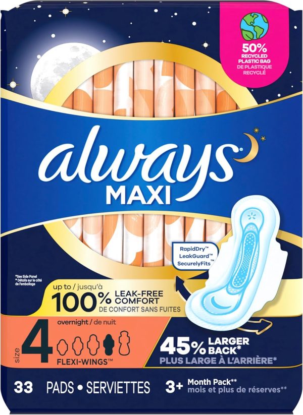 Always Maxi Overnight Pads with Wings, Size 4, Overnight, Unscented, 33 CT - Image 9