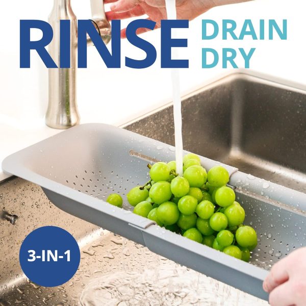 BLUE GINKGO Over the Sink Colander Strainer Basket - Wash Vegetables and - Image 3
