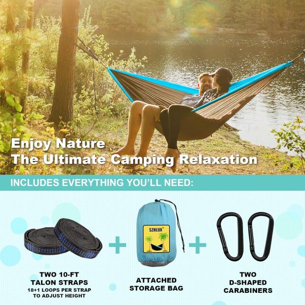 SZHLUX Camping Hammock Single or Double Portable Hammocks with 2 Tree - Image 3