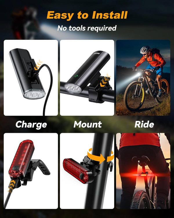 Super Bright Bike Lights for Night Riding, USB Rechargeable Mountain - Image 8