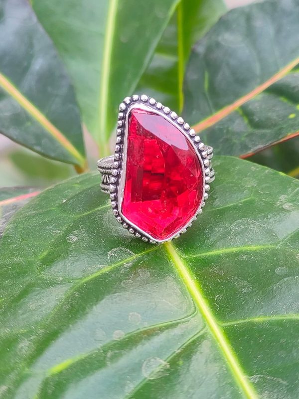 Garnet Quartz Ring|Boho Hippie Style ring|925 Sterling Silver Plated| - Image 6