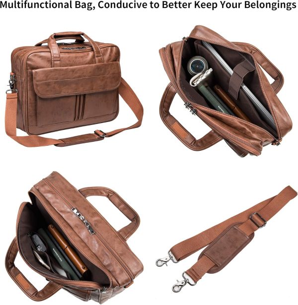seyfocnia Men's Business Travel Briefcase Leather Handmade Messenger Bags - Image 4