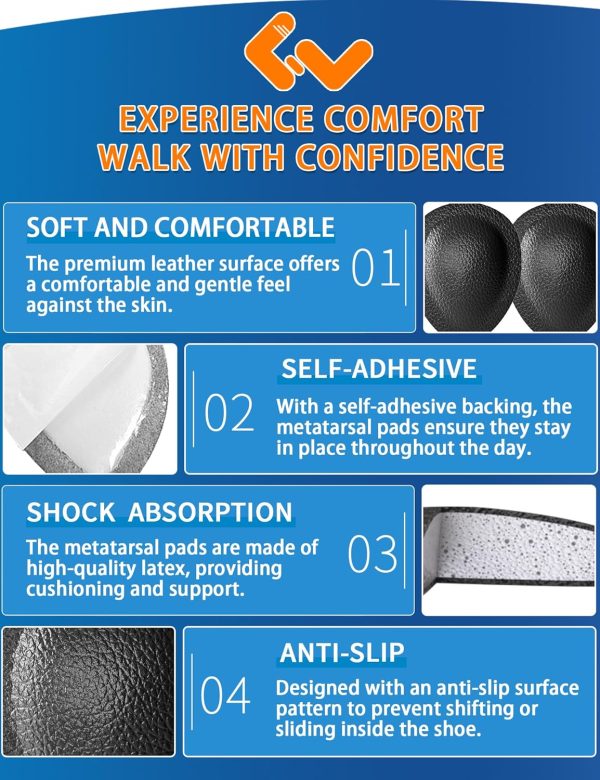 Metatarsal Pads for Women Men, 2 Pairs Ball of Foot Cushions All Day Pain - Image 3