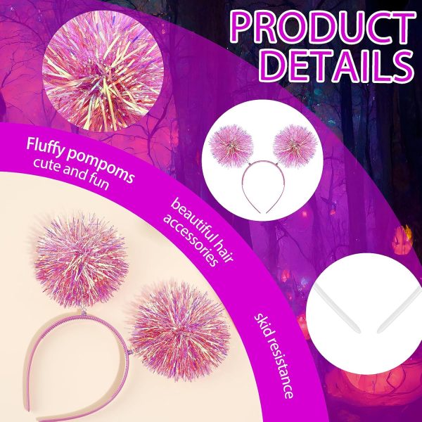 WLLHYF Foil Strips Pom Pom Headband Tinsel Fashion Headband Fluffy Ball - Image 2