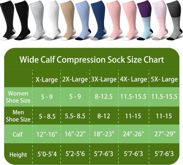 LEVSOX Wide Calf Compression Socks for Women&Men Plus Size 15-20mmHg Knee - Image 5