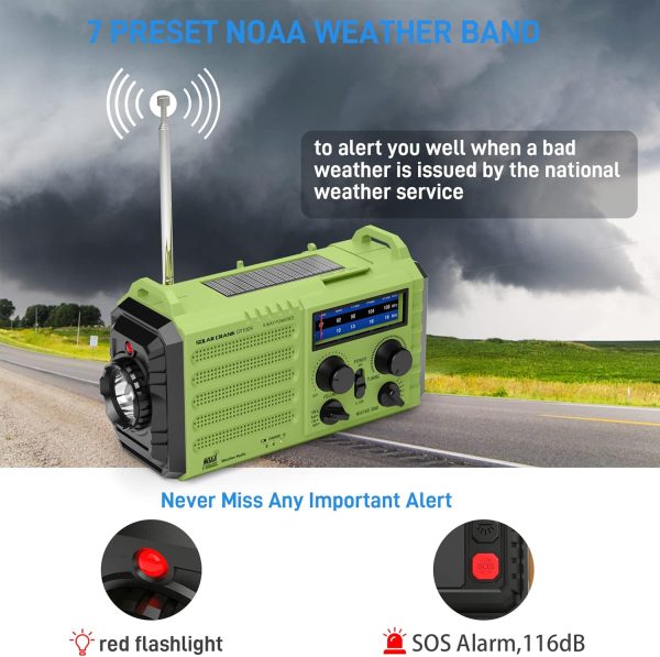 NOAA Weather Radio, Emergency Hand Crank Radio with Solar Charger, Portable - Image 2