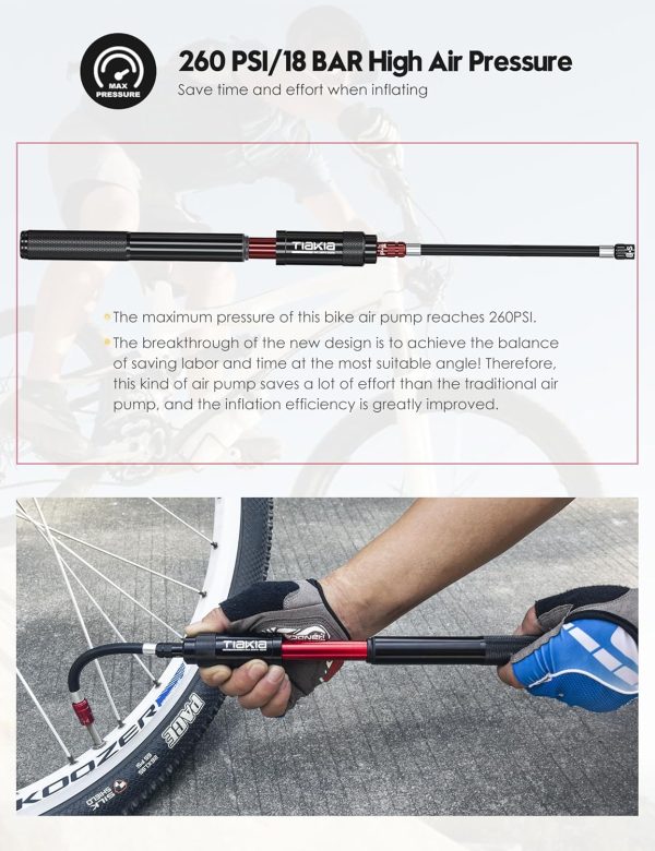 Tiakia Mini Bike Pump,Portable Compact Bicycle Pump,High Pressure Frame - Image 4