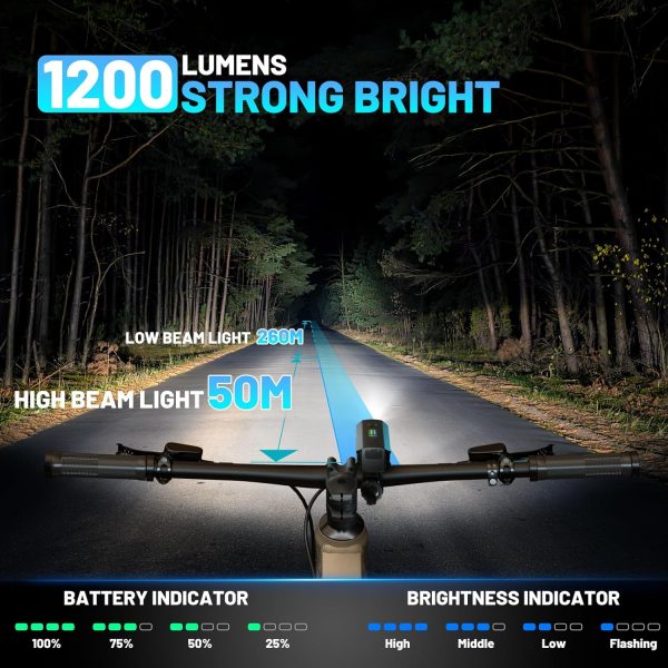 Bike Lights Front and Back, 1200 Lumen Bicycle Light for Night Riding, - Image 2