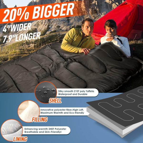MEREZA Double Sleeping Bag for Adults Mens with Pillow, XL Queen Size Two - Image 3