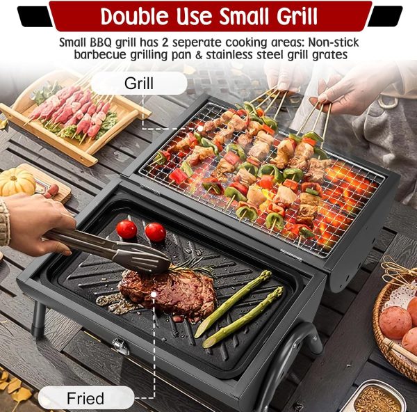 Portable Charcoal Grill, Small BBQ Grill with Smoker Double-Side Use - Image 5
