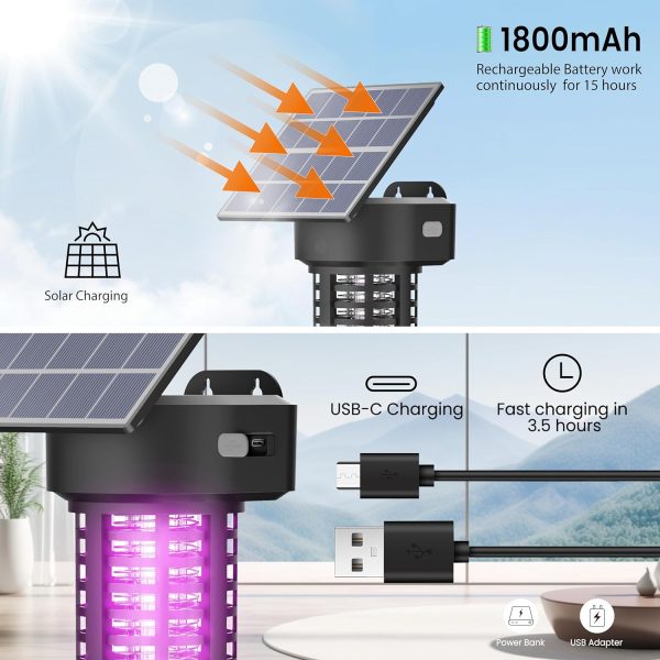 Solar Bug Zapper Outdoor 2 Pack, Garden Mosquito Zapper Waterproof & - Image 3