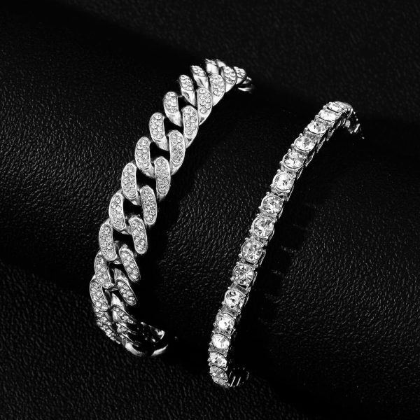 HH BLING EMPIRE 14K Gold and Silver Bracelets Diamond Tennis and Cuban Link - Image 3