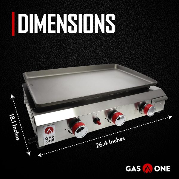 Gas One Flat Top Grill with 3 Burners – Auto Ignition Propane Portable Gas - Image 2
