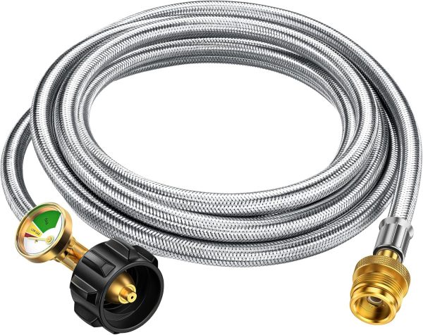 8FT Propane Hose Adapter 1lb to 20lb with Gauge, Propane Tank Adapter Hose
