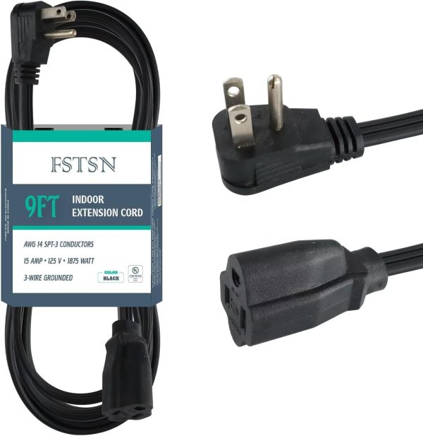 9 Ft Black Appliance Extension Cord - 14 Gauge 3 Prong SPT-3 Cable Wire,