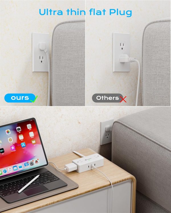 Surge Protector Power Strip, 10 ft Flat Extension Cord with 4 Outlets 3 USB - Image 4