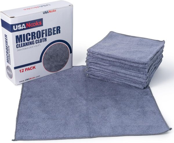 Microfiber Cleaning Cloth Grey - 12 Pcs (12.5"x12.5") - High Performance - - Image 2