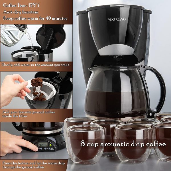 Mixpresso 8-Cup Drip Coffee Maker Programmable, Coffee Pot Machine - Image 3