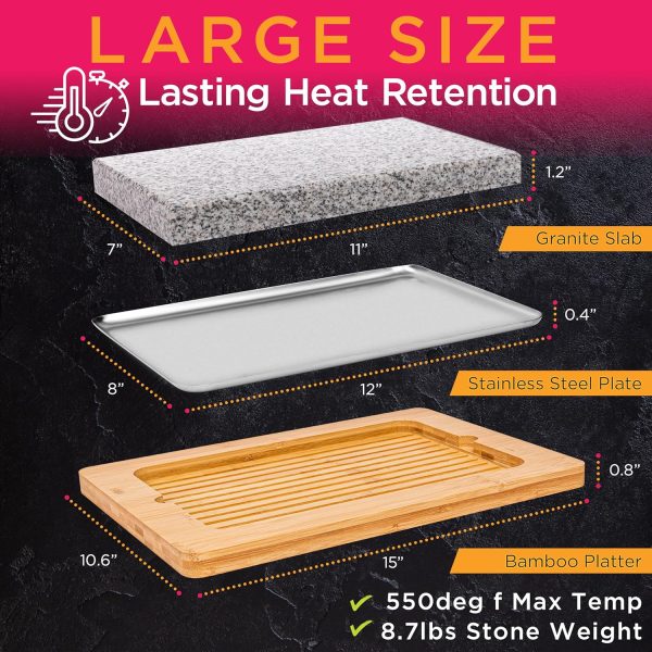 NutriChef Sizzle Hot Cooking Stone Grill with Bamboo Platter, Tabletop - Image 2