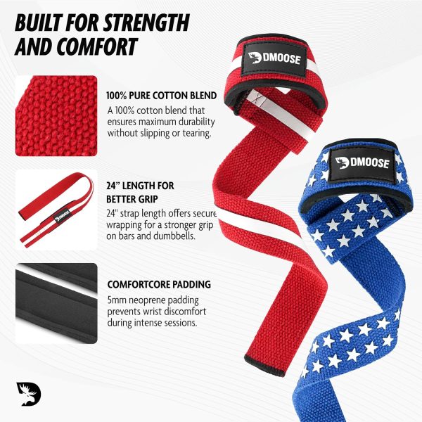 DMoose Fitness Lifting Straps - 4mm Neoprene Padded Wrist Straps for - Image 3