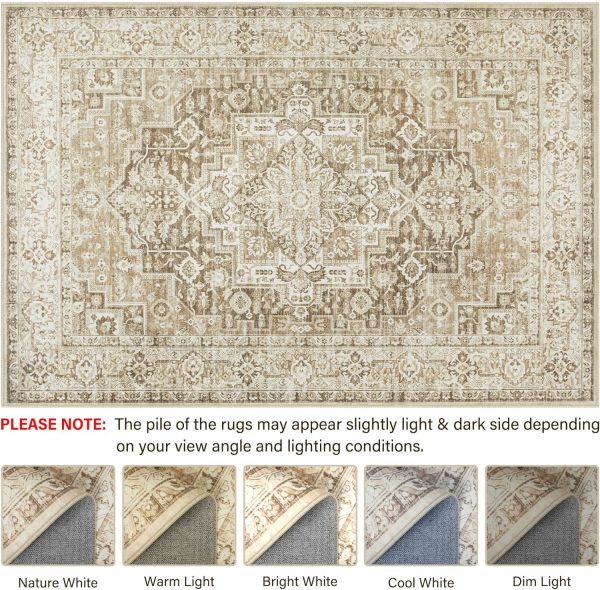 Area Rug Living Room Carpets: 6x9 Large Machine Washable Rug Boho Vintage - Image 7