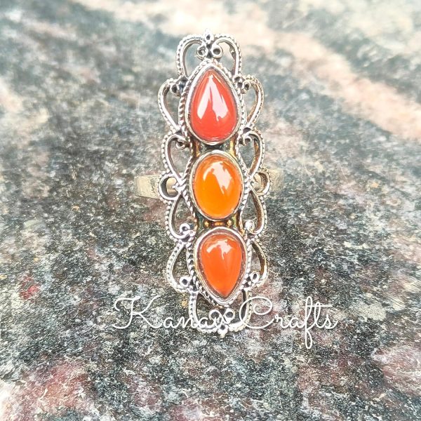 Vintage Long Ring|Natural Carnelian|Long Ring|Designer Ring| Boho - Image 5