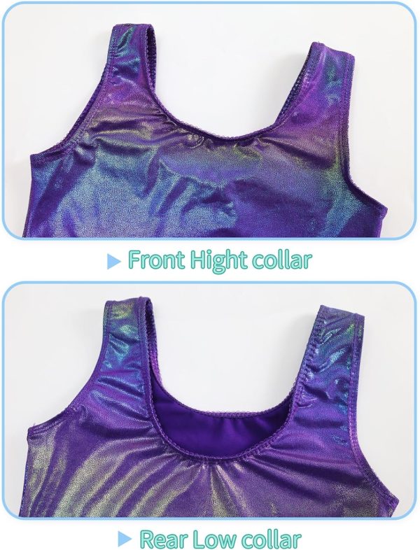 Nymphperi Girls Gymnastics Leotards 2 Piece Shiny Sleeveless Bodysuits with - Image 3