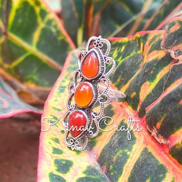 Vintage Long Ring|Natural Carnelian|Long Ring|Designer Ring| Boho - Image 2