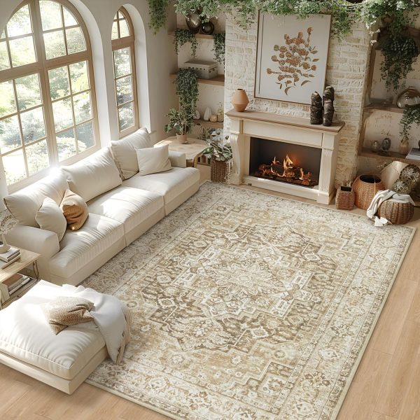 Area Rug Living Room Carpets: 6x9 Large Machine Washable Rug Boho Vintage - Image 2