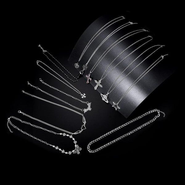 11Pcs Punk Vintage Necklace Set Goth Grunge Saturn Star Indie Butterfly - Image 2