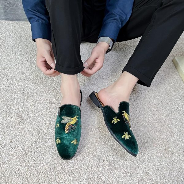 YYQL Mens Slippers with Arch Support Embroidered Leather Sandals for Men - Image 2