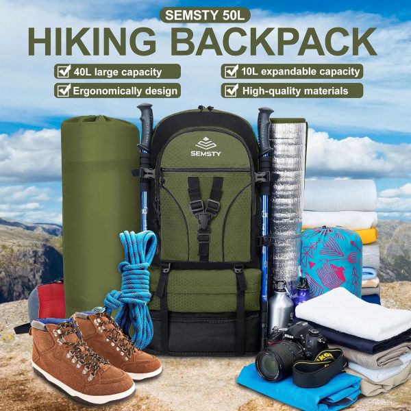 Hiking Backpack, 30L/40L/50L Expandable Hiking Backpack for Men and Women, - Image 5