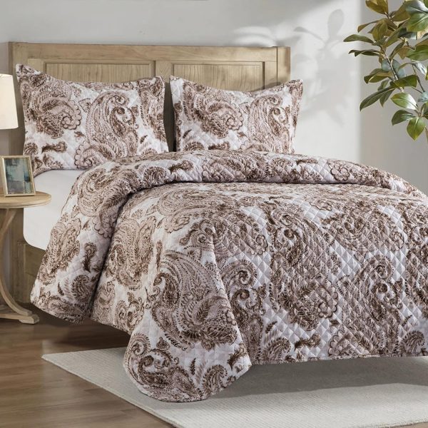 Elegant Comfort 3-Piece Boho Quilted Reversible Floral Paisley Bedspread - Image 6