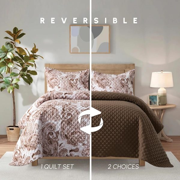 Elegant Comfort 3-Piece Boho Quilted Reversible Floral Paisley Bedspread - Image 2
