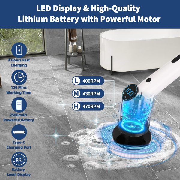 Electric Spin Scrubber, 9 in 1 Cordless Cleaning Brush with Type C USB - Image 3
