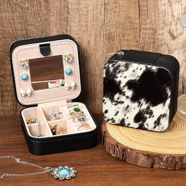 DEEKA Western Jewelry Box Case Real Leather Cow Print Cowhide Tooled Travel - Image 5