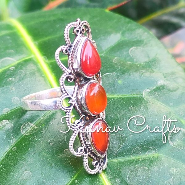 Vintage Long Ring|Natural Carnelian|Long Ring|Designer Ring| Boho - Image 3