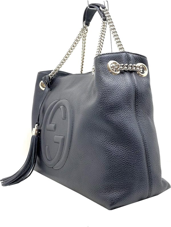 Gucci Soho Medium Black Double Leather Chain Shoulder Bag Tote Black Gold - Image 5
