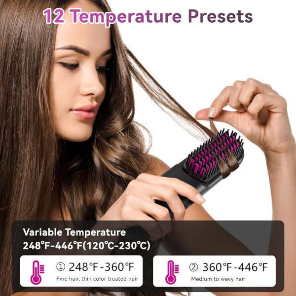 Portable Cordless Hair Straightener Brush with LED Temperature Display, - Image 4