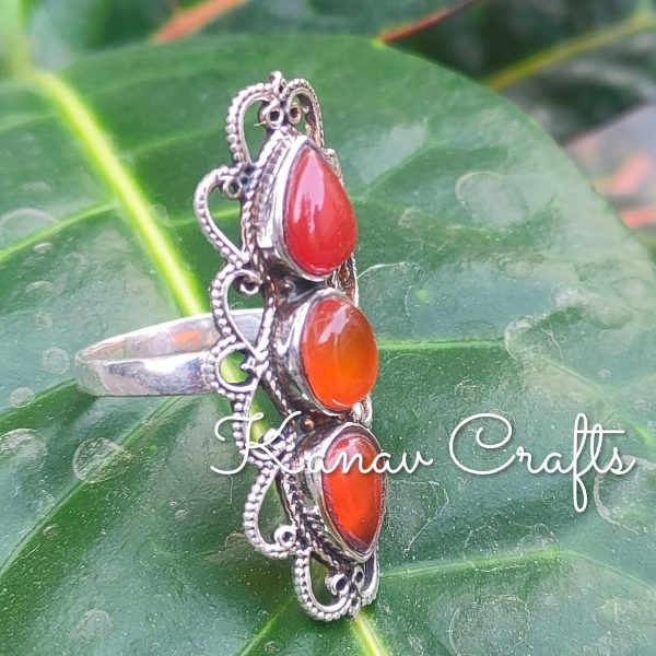 Vintage Long Ring|Natural Carnelian|Long Ring|Designer Ring| Boho - Image 4