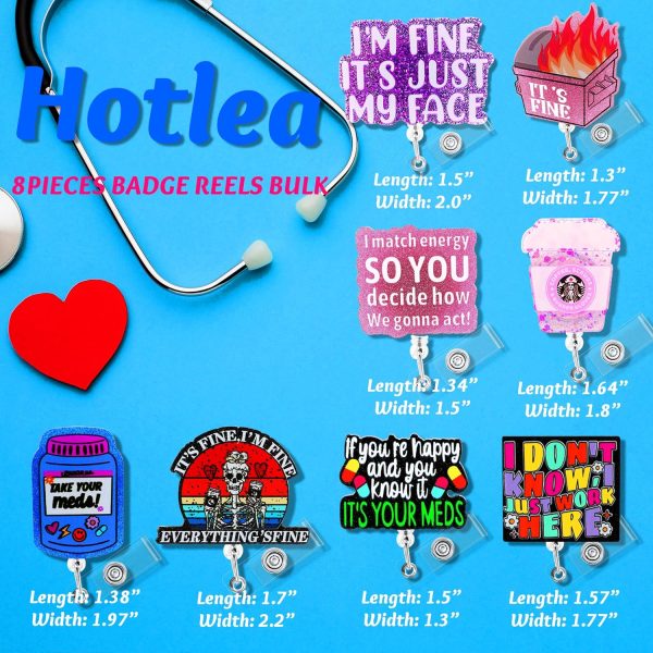 8 PCS Badge Reel Retractable ID Badge Holders Funny Nurse Badge Reel Cute - Image 6