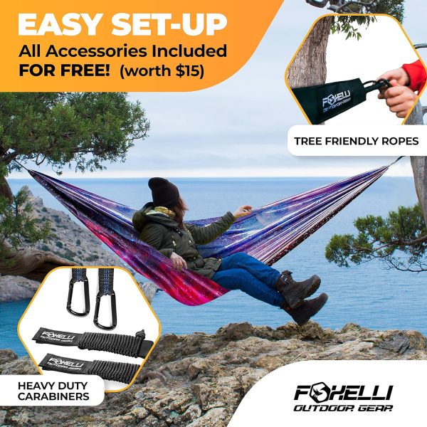 Foxelli Camping Hammock – Lightweight Parachute Nylon Portable Hammock with - Image 2